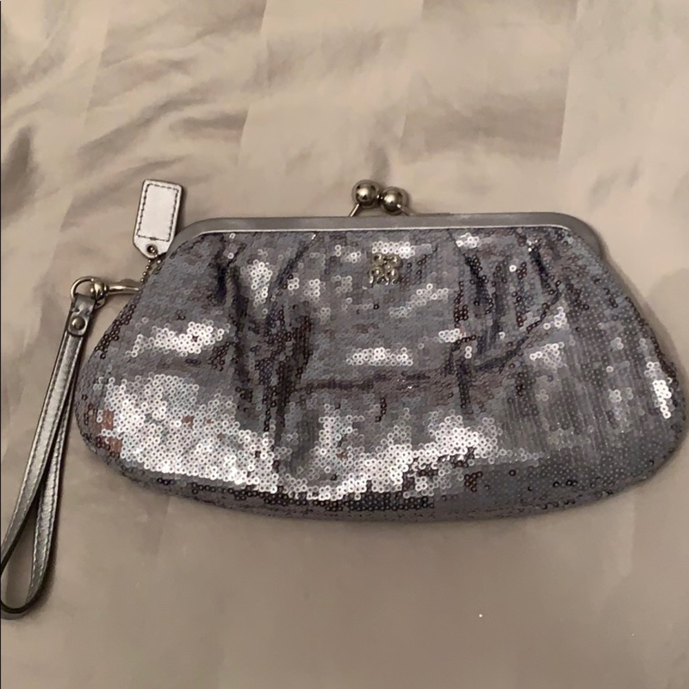Silver sequin Coach clutch